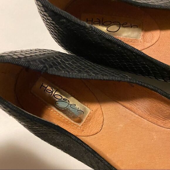 Halogen Black snake print leather round toe ballet flats shoes shoestring bow 8M - Picture 5 of 11